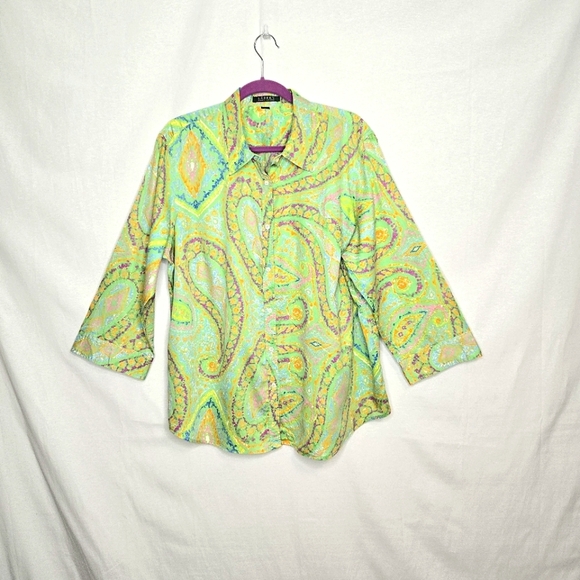 Lauren Ralph Lauren 3/4 Sleeve Paisley Print Blouse/top. Pink/green. 2X - Picture 2 of 12